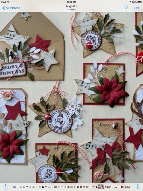 Christmas Card Embellishments, Christmas Clusters For Junk Journals, Christmas Embellishments Paper, Twinchies Ideas, Embelishments Ideas, Christmas Tags Handmade, Christmas Embellishments, Craft Embellishments, Christmas Gift Tags Handmade