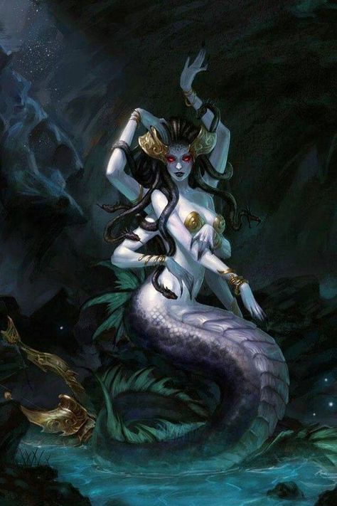 A Naga from World of Warcraft. The naga are the remnants of those Highborne who were trapped in the implosion of the Well of Eternity but who survived by mutating into horrific beasts. They retained their immortality and dwelt beneath the great Maelstrom, though they were reawakened by Illidan Stormrage in the wake of the Third War and are now bent upon reclaiming the land, attacking any night elves they find. Warcraft Art, Art Manga, Fantasy Monster, Wow Art, Mythological Creatures, Greek Myths, Sea Monsters, Mystical Creatures, Mermaid Art