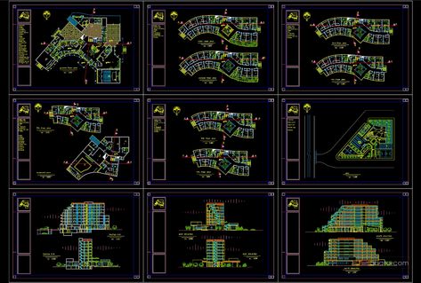 5-Star Hotel Layout Plan and Elevations AutoCAD File DWG Hotel Project Architecture Floor Plans, Hotel Masterplan, Hotel Layout Plan, Hotel Project Architecture, Autocad Layout, Hotel Layout, Hotel Room Design Plan, Residential Building Plan, Hermitage Hotel