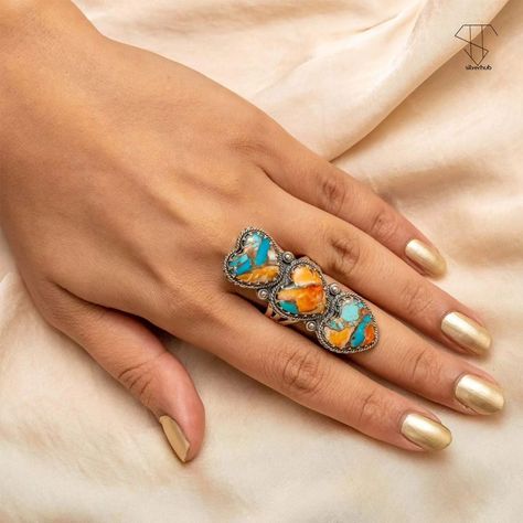 Golden elegance at your fingertips! 💅✨ #silverhub #goldenelegance #nailart #luxurynails #glamnails #nailinspo #eleganceatyourfingertips Spiny Oyster Turquoise, Oyster Turquoise, Natural Gemstone Ring, Copper Turquoise, Enjoy Your Life, Spiny Oyster, Gemstone Ring, Handmade Silver, Turquoise Ring