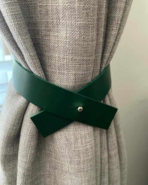 Emerald Green leather curtain tie backs 💚 #curtaindesign #curtains #curtaintiebacks #leatherties #homedecor #homeaccessories #etsy Leather Curtain Tie Backs, Blinds Curtains, Curtain Ties, Curtain Tie Backs, Cross Designs, Green Leather, Tie Backs, Handmade Leather, Tie Back