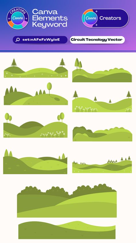 Canva Elements Keyword | Green Field Illustration | set:nAFeFzWyioE 879 #aestheticcanvakeryword #freecanvaideas Field Illustration, Graphic Shapes Design, Keyword Elements Canva, Desain Buklet, Canva Elements Keyword, Canva Element Keyword, Twitter Backgrounds, Graphic Design Assets, Canvas Learning