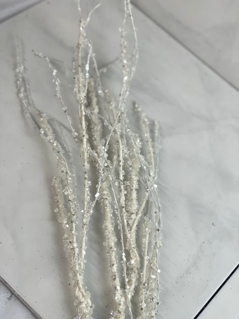 Includes One Spray 35.75" Long Color: White White Stem White Branches Covered In Shivery Ice And Glitter This Shivery Iced Twig Branch Spray is the perfect Christmas tree decor. Transform your tree into a winter wonderland with this festive decoration. The spray can create an instant "icy" look to your existing pine branches, adding a touch of magic to your holiday season. White Branches Decor, Snowboard Wedding, White Christmas Decorations, Twig Christmas Tree, The Perfect Christmas Tree, Blue Winter Wedding, Perfect Christmas Tree, White Branches, Wreath Boxes