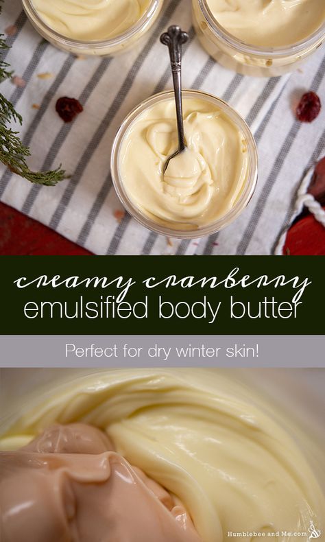 Creamy Cranberry Emulsified Body Butter - Humblebee & Me Diy Body Cream Recipes, Diy Body Cream, Emulsified Body Butter, Body Butter Recipe Homemade, Body Butter Recipe, Cranberry Extract, Diy Body Butter, Dry Winter Skin, Lotion For Dry Skin