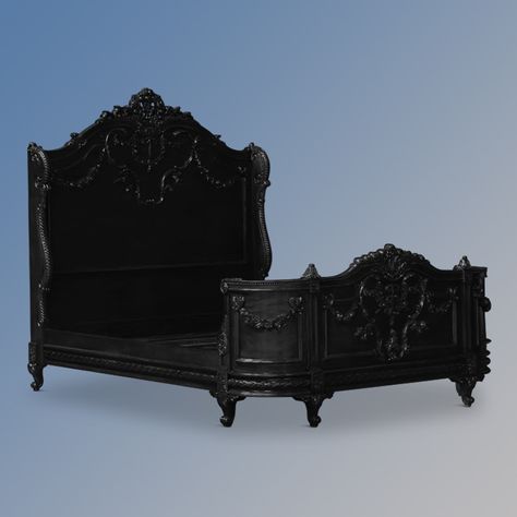 Chateau De Versailles Bed, Black Gothic Bed Frames, Black Vintage Bed Frame, Black Antique Bed, Gothic Bed Frame, Victorian Bed Frame, Antique Bedroom Set, Black Bedroom Sets, Country Bedroom Furniture, Luxury Bedroom Sets