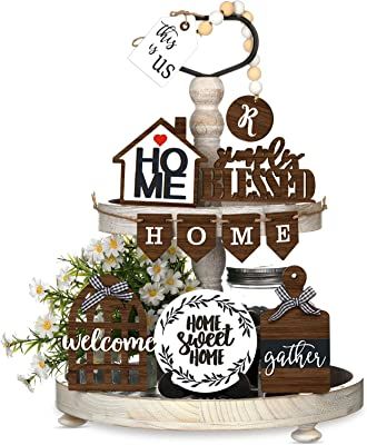 Farmhouse Serving Trays, Summer Centerpieces, Wood Signs For Home, Farmhouse Wood Sign, Estilo Country, Table Shelf, Table Shelves, Fall Centerpiece, Plant Shelves