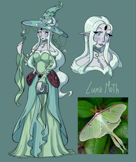 Luna Moth Humanoid, Lunar Moth Character Design, Luna Moth Outfit, Luna Moth Character, Luna Moth Dress, Moth Person Art, Moth Inspired Outfit, Lunar Sorcerer, Moth Witch