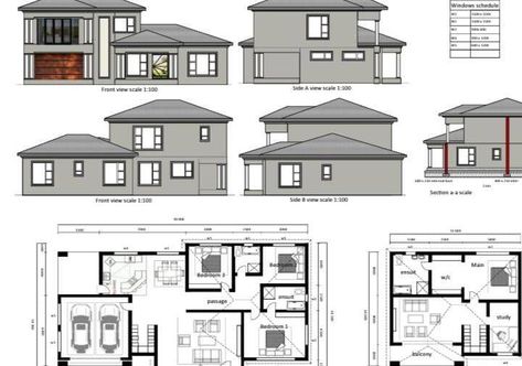 Small Double Storey House Plans, Double Storey House Plans Modern, Nigeria House Design, Double Storey House Design, Nigeria House, Double Storey House Plans, House Plans South Africa, Double Storey House, Plan Architecture