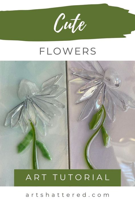 Cute Flowers Glass & Resin Art Tutorial Spring Themed Art, Themed Art Projects, Resin Art Tutorial, Shattered Glass Art, Glass And Resin Art, Epoxy Painting, Glass Resin Art, Glass Crafts Diy, Crushed Glass Art