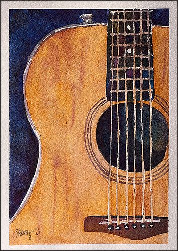 I painted a birthday card for my husband and gave it to him this morning. His passion is learning to play the guitar. Watercolor on Arches 140lb CP 5x7". Watercolor Guitar, Guitar Watercolor, Guitar Art Painting, Painting Guitar, Music Art Painting, Arte Jazz, Guitar Drawing, Guitar Teacher, Music Drawings