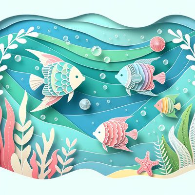 This stunning wrapped canvas captures the serene beauty of the underwater world through a unique 3D cut-paper art style. The vibrant hues of the sea life and the calming blues of the ocean waves create a mesmerizing effect that will add a touch of peaceful elegance to any room. Perfect for the marine enthusiast or anyone seeking to infuse their space with a soothing artistic touch this piece brings the harmony of the sea right into your home. Whether it's for your living room bedroom or office t Ocean Paper Art, 3d Art Ideas, Underwater Decor, Underwater Crafts, Construction Paper Art, Paper Layering, Ocean Room Decor, Cut Paper Art, Underwater Theme