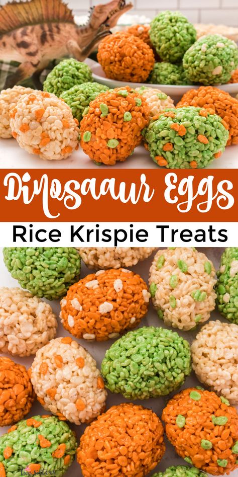 Diy Dinosaur Dessert, Dinosaur Egg Rice Krispie Treats, Dinosaur Food Activities, Fall Dinosaur Birthday Party, Dinosaur Theme Desserts, Dinosaur Party Food Table, Dinosaur Dessert Ideas, Dinosaur Themed Food For Birthday Party, Dinosaur Birthday Party Treats