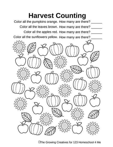 Fall Harvest Preschool Counting Activity (1).pdf - Google Drive Pre K Harvest Activities, Fall Harvest Math Activities, Fall Harvest Lesson Plan Preschool, Harvest Kindergarten Activities, Prek October Activities, Harvest Curriculum Preschool, Harvest Prek Activities, Harvest For Preschool, Harvesting Preschool Activities