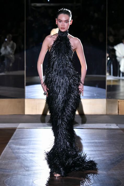 Laquan Smith 2023, Mesh Blouse Outfit, Fashion Runway 2023, 2023 Fringe, Oscars Outfit, Runway 2023, 1870s Dress, Black Vibes, Fashion Dream Job