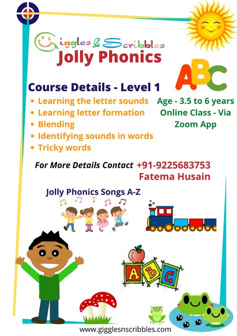 Giggles & Scribbles is dedicated towards a child's holistic growth, this also includes the most crucial skill of reading and writing. Reading not only helps in language learning but is also important for every subject in school. Our Jolly phonics course is designed in a way that it will not only create an interest in the child to read but also give them the hack of writing. Phonics Classes Pamphlet, Tuition Poster, Jolly Phonics Songs, Admission Form, Flyers Template, Phonics Posters, Plazzo Suits, Tutoring Business, Tuition Classes