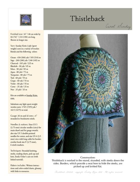 Thistleback shawl Knit Shawl Pattern, Design Kitchen Ideas, Fair Isle Knitting Patterns, Fair Isles, Colorwork Knitting, Knit Dishcloth, Knit Shawl, Shawl Knitting Patterns, Sport Weight Yarn