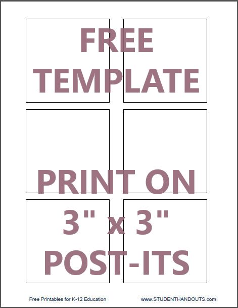 Template for Printing Directly on 3" x 3" Post-It Notes | Student Handouts Printing On Post It Notes Template, How To Print On Post It Notes Templates, Printable Post It Notes, Post It Note Printable Templates, Post It Printable Template, Print On Post It Notes Template, Post It Note Template Free Printables, Diy Post It Notes, Postit Notes Png