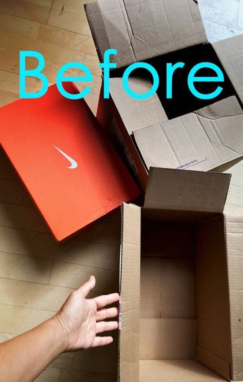 She gathered a few cardboard boxes. 5 minutes later, LOVE this! - A Piece Of Rainbow Decorating Cardboard Boxes, Diy Card Board Box Ideas, Diy Box Storage Cardboard, Upcycling Home Decor, Upcycle Boxes, Reuse Cardboard Boxes, Cardboard Box Diy, Diy Box Crafts, Shoe Box Crafts