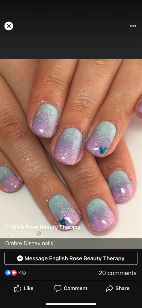 Ombre Disney Nails, Disney 100 Years Nails, Sparkly Ombre Nails, Disney World Nails, Manicure Nail Designs, Sns Nails, Beauty Therapy, Disney Nails, Disney Vacation