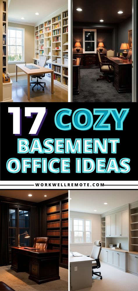 Transform your basement into a home office oasis with creative layouts and multi-functional furniture that maximizes every corner of the space. Basement Office, Stylish Storage Solutions, Multifunctional Furniture, Low Ceiling, Desk Setup, Creative Home, Seating Area, Storage Solutions, Basement