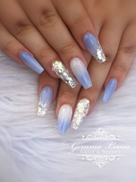 Baby Blue Acrylic Nails, Blue Glitter Nails, Baby Blue Nails, Glittery Nails, Blue Acrylic Nails, Denim And Diamonds, Nail Art Wedding, Diamond Nails, Dream Nails