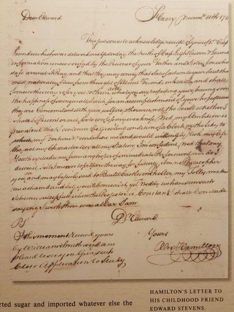 Alexander Hamilton's oldest surviving letter, written in 1769, as he was about to turn thirteen years old. The way his handwriting evolved is fascinating. Look at that flourish under his name, Jesus, kid. I've read this letter many times so I know what it says, I must say it's not easy in his youthful hand, given that he apparently did not have the time for spaces between words. Founding Father Handwriting, Historical Handwriting, Hamilton Aesthetic, Alexander Pushkin, 2025 Moodboard, One Piece Photos, Aesthetic Letters, Wilbur Soot, Alexander Hamilton