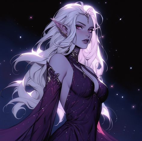 Space Elf Concept Art, Moon Elf Female Dnd Druid, Moon Elf Female Dnd, Astral Elves, Star Elf, Astral Elf, Drow Art, Space Elf, Dnd Elf