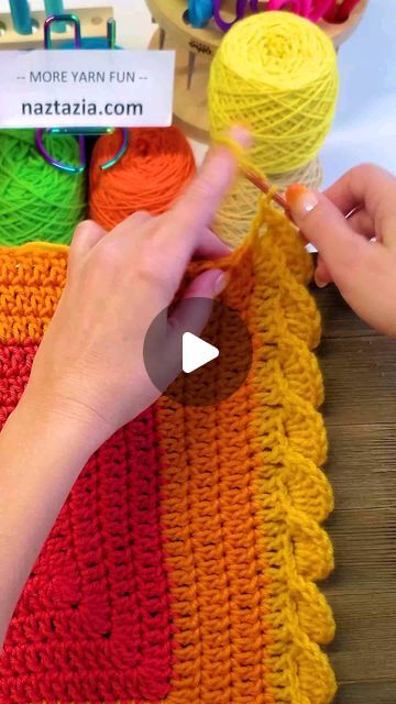 Naztazia on Instagram: "The crochet wavy shell border edging creates a nice 3D effect to any blanket scarf shawl and more. The pattern consists of chain, slip, and double crochet stitches. #crochet #knitting #sewing #fiberart #yarnlove #crochetblanket #howtostyle #makersgonnamake #colorfulart #tutorial #artistsoninstagram #naztazia #reels" Stitches Crochet, Double Crochet Stitch, 3d Effect, Blanket Scarf, Crochet Knitting, Double Crochet, Scarf Shawl, Crochet Stitches, Colorful Art