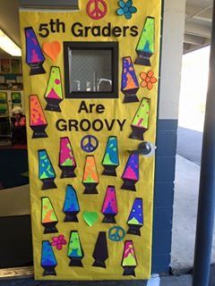 Decades School Theme, 70s School Theme, Groovy Hallway Decor, 60s Classroom Theme, Retro Classroom Door Ideas, 80s Themed Classroom Door, Groovy Theme Classroom Door, 70s Door Decoration, 60s Bulletin Board Ideas