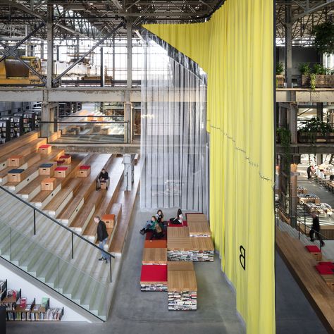 Eight striking libraries that are bound to impress Public Library Architecture, Petra Blaisse, Library Architecture, Industrial Building, Acoustic Design, Kengo Kuma, Industrial Architecture, Adaptive Reuse, Glass Facades