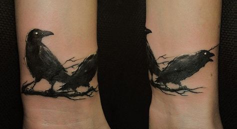 Raven Tattoo on Wrist - 60+ Mysterious Raven Tattoos  <3 <3 Raven Tattoos, Rabe Tattoo, Kunst Tattoos, Tattoo Trend, Crow Tattoo, Full Back Tattoos, Raven Tattoo, Eagle Tattoos, Black Birds