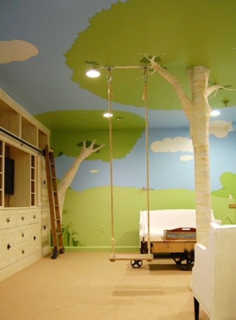 Indoor Tree House, Cool Kids Rooms, Indoor Tree, Indoor Swing, Small Bedrooms, Basement Decor, Toy Rooms, Kids Room Design, House Room