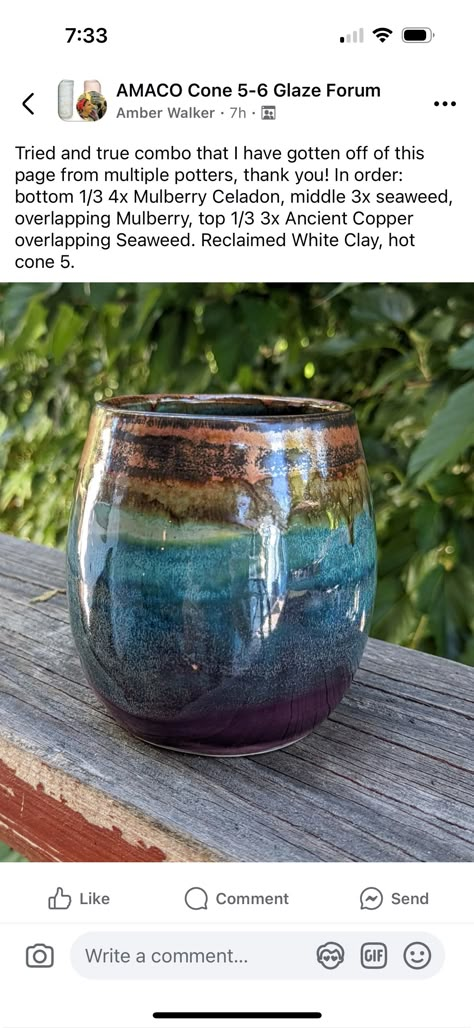 Amaco Snow Over Deep Firebrick, Firebrick Glaze Combinations, Cosmic Tea Dust Glaze Combinations, Shipwreck Glaze, Amaco Seaweed, Seaweed Glaze, Glaze Combinations For Pottery, Southwest Decorating, Pottery Corner