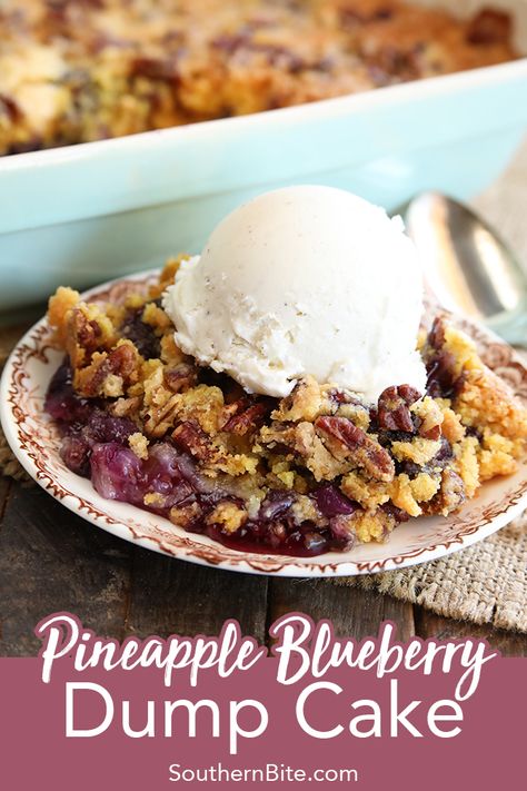 This Pineapple Blueberry Dump Cake is a classic, super easy recipe that produces an incredible dessert! Blueberry Dump Cake, Cow Videos, Pineapple Dump Cake, Blueberry Dump Cakes, Cash Cow, Tiramisu Dessert, Blueberry Pie Filling, Blueberry Crumble, Small Town Life