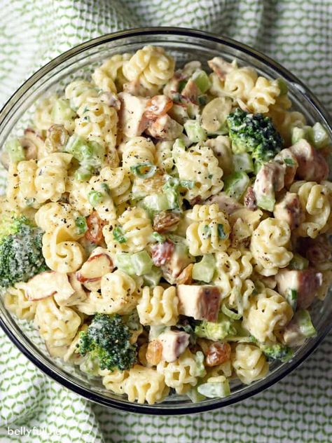 Chicken Broccoli Pasta Salad - Belly Full Chicken Broccoli Pasta Salad, Broccoli Pasta Salad, Broccoli Pasta Salads, Pasta Con Broccoli, Chicken Broccoli Pasta, Broccoli Pasta, Salad Pasta, Pasta Salad Recipe, Chicken Pasta Salad