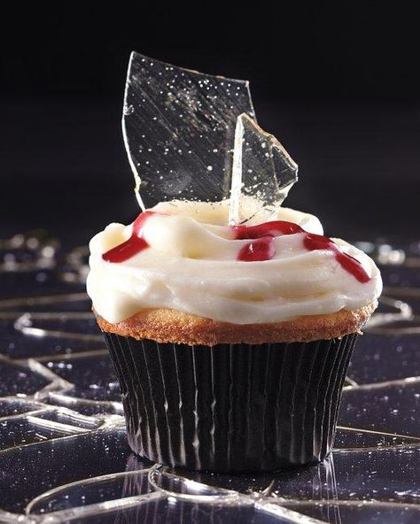 "Broken Glass" Cupcakes Recipe Broken Glass Cupcakes, Glass Cupcakes, Halloween Food Cupcakes, Cherry Preserves, Halloween Punch, Spooky Halloween Treats, Halloween Cake, Halloween Cupcakes, Broken Glass