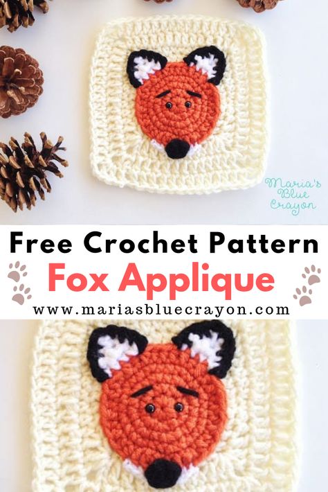 Fox Granny Square Pattern, Applique Granny Square, Granny Square Applique, Animal Granny Squares Free Pattern, Fox Granny Square, Crochet Fox Applique, Crochet Fox Pattern Free, Fox Applique, Crochet Applique Patterns Free