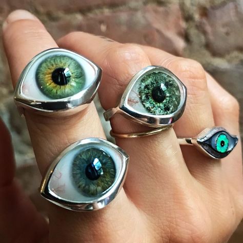 Prosthetic eyes In Jewelry on Instagram: “Hey everyone! Just finished a bunch of pieces this morning :) all polished up and ready to ship 👁 Check out my Etsy page -…” Tdi Oc, Heterochromia Eyes, Butterfly Museum, Accessory Inspo, Eye Eye, Indie Jewelry, Cute Piercings, Diy Fashion Clothing, Crystal Eye