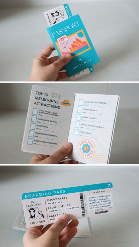 Passport & Boarding Pass Inspired Thank you card | How to | Travel Inspired thank you card Tutorial Template Link: https://shorturl.at/anyL8 Network Aesthetic, Passport Template, Boarding Pass Invitation, Passport Invitations, Passport Card, Travel Party Theme, Instagram Cover, Ticket Design, Cover Templates