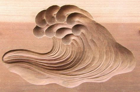 Sea Wave /vintage "kashigata"-carved wooden bean cake mold/ Japan 20th C Japanese Wood Carving, Bean Cake, Wooden Carved Signs, Chinese Crafts, Wood Wall Art Diy, Organic Ceramics, Wood Cake, Sculptures Céramiques, Chip Carving