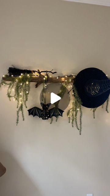 Kristina on Instagram: "DIY halloween witch hat shelf. I used a piece of driftwood that i scored at the antique store for $10 but you can totally use a branch from outside! #diyhalloween #diyhalloweendecor #diy #diyproject #diyhomedecor" Diy Halloween Witch, Hat Shelf, Halloween Witch Hat, Antique Store, Instagram Diy, Antique Stores, Diy Halloween Decorations, Diy Halloween, Witch Hat