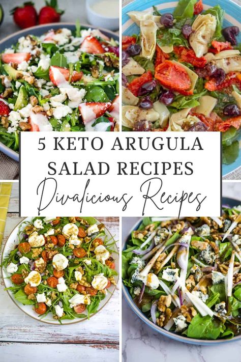 5 Keto Arugula Salad Recipes - Divalicious Recipes Keto Arugula Salad, Arugula Goat Cheese Salad, Keto Salads, Arugula Salad Recipes, Salad Dinner, Salad Dishes, Almond Flour Recipes, Bread Appetizers, Main Dish Salads