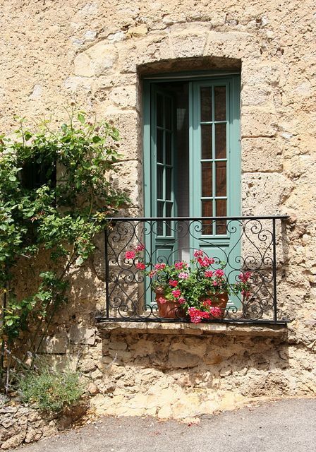 These 26 Juliet Balconies are Straight Out of a Fairy Tale - Decoholic Flowers In Pots, Juliette Balcony, Window Balcony, French Balcony, Green Shutters, Juliet Balcony, Balcony Window, Balcony Doors, Balcony Flowers