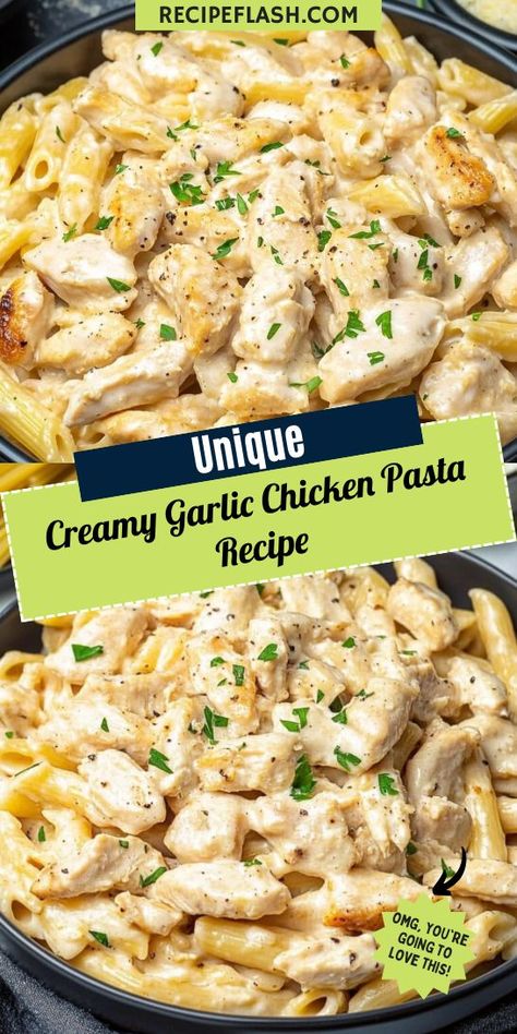 Want a quick and healthy dinner that doesn't sacrifice taste? This Creamy Garlic Chicken Pasta Recipe is packed with protein and flavor, making it a great addition to your healthy dinner rotation. Be sure to save this recipe for easy weeknight dinners that the whole family will love! Creamy Garlic Chicken Pasta, Garlic Chicken Pasta, Dinner Rotation, Creamy Garlic Chicken, Garlic Pasta, Pasta Dinner Recipes, Chicken Pasta Recipes, Creamy Garlic, Garlic Chicken