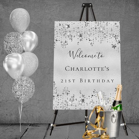 Birthday party silver metrallic stars welcome foam board - Birthday Decoration Winter Birthday Invitations, Winter Onederland Birthday Party, Winter Invitations, Onederland Birthday Party, 21st Birthday Party, 21st Birthday Decorations, Winter Onederland Birthday, 21 Birthday, 35th Birthday