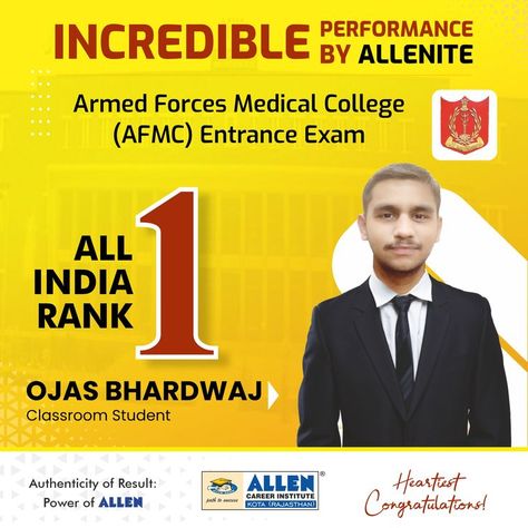 All India Rank 1, Armed Forces Medical College, Hearty Congratulations, Iit Jee, Rank 1, Coaching Institute, Dream Vision Board, Entrance Exam, Medical College