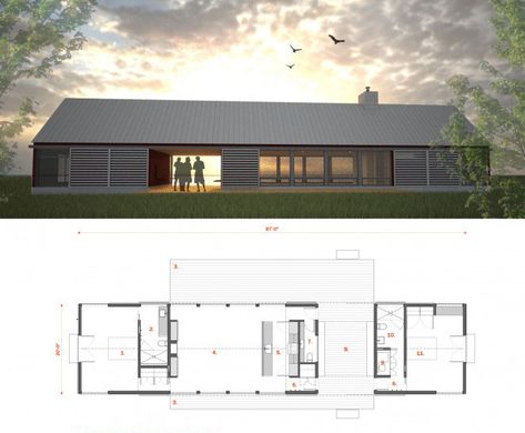 One Floor House, Contemporary Barn, Shed Home, Long House, Shed House, Architectural Floor Plans, Modern Barn House, Narrow House, Modern Farmhouse Exterior