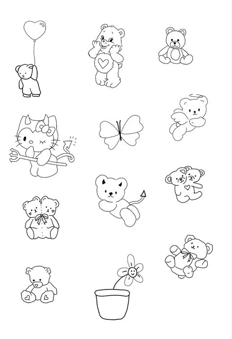 Bear Tattoos Cute, Line Couple Tattoo, Teddy Bear Line Art, Tiny Bear Tattoo, Tiny Teddy Bear Tattoo, Little Bear Tattoo, Cute Tiny Drawings, Cute Bear Tattoo, Cute Girly Tattoos