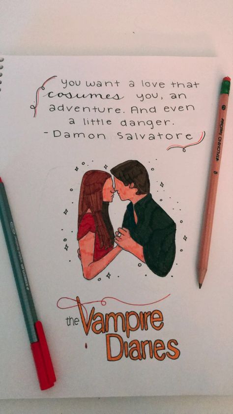 Drawing Vampire Diaries, Drawing Ideas Vampire, Drawing Vampire, Funny Vampire, Vampire Drawings, Vampire Diaries Poster, Diary Diy, Notebook Drawing, Vampier Diaries