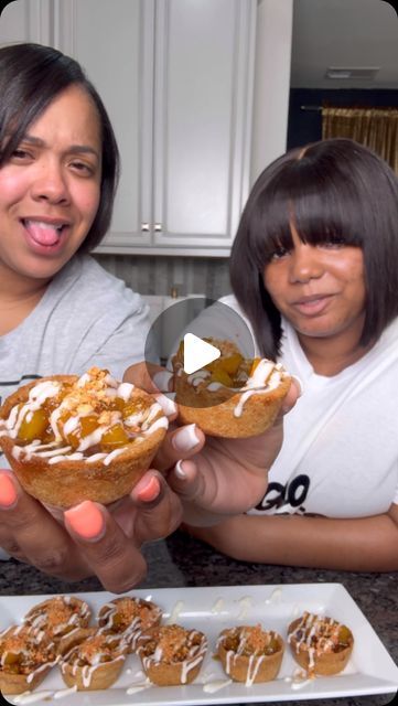 Kimberly Nichols | Peach Cobbler Cookie Cups!! Me and @theonlyiamkayy ate this up! Literally lol n the ending cameo from yall boy @onestopchop_ lmao #cookies... | Instagram Peach Cobbler Cupcake Recipe, Peach Cobbler Cookie Cups, Peach Cobbler Cups Desserts, Peach Cobbler Cheesecake Cups, Mini Cobbler Recipes, How To Make Peach Cobbler, Peach Cobbler Cookies Recipe, Sugar Cookie Peach Cobbler, Peach Cobbler Cups